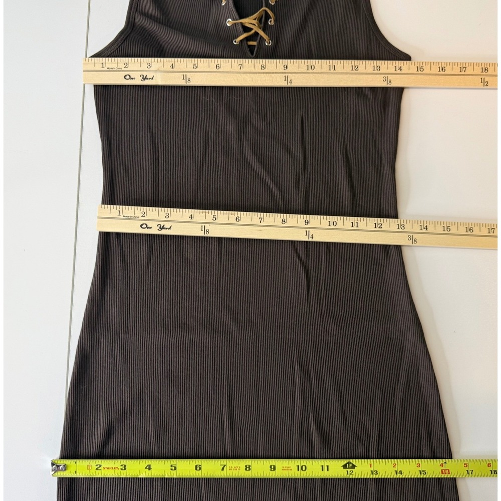 Y2K Old Navy Dress Womens M Brown Ribbed Leather Lace Up Tank 90s Western - Picture 7 of 8